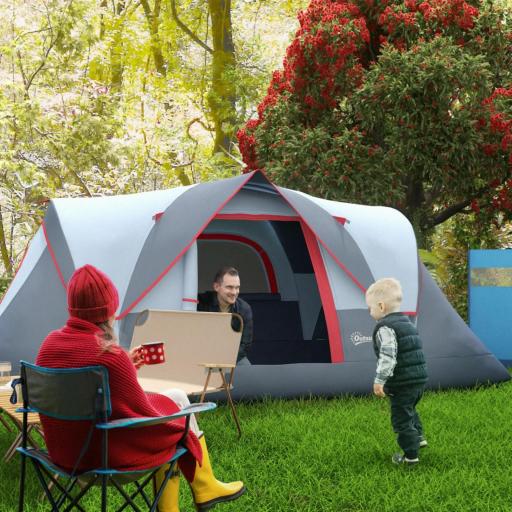 Tienda de Acampada para 6 Personas Impermeable 3000mm+ con Bolsa de Transporte y Gancho 455x220x180 cm Gris