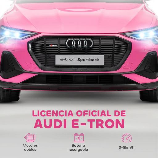 Coche de Batería para Niños 12V Audi E-tron con Mando a Distancia Faros Bocina Música Velocidad 3-5 km/h Rosa [2]