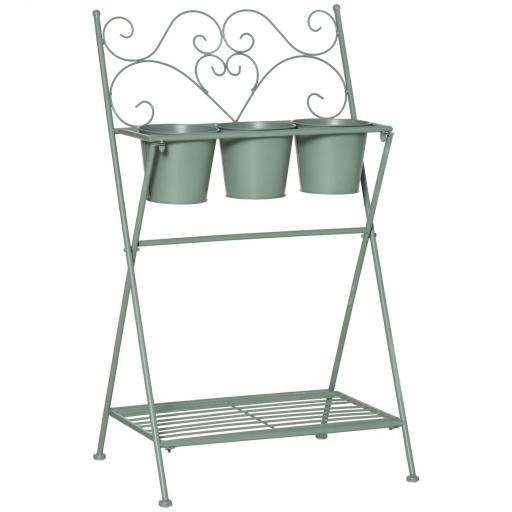 Soporte de Metal para Plantas Plegable con 3 Macetas Incluidas y Estante Inferior Porta Macetero Decorativo de Flores para Interiores y Exteriores 47x37x78,5 cm Verde [8]