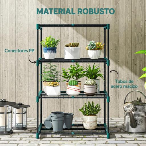 Soporte para Plantas de 4 Niveles Estantería para Plantas de Acero Estantes de Rejilla 67x49x105 cm Verde Oscuro [7]