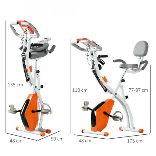 Bicicleta Estatica Plegable 3 en 1 con Respaldo y 8 Niveles Resistencia Magnética Bicicleta Estatica en Casa Ajustable con Monitor LCD Volante Banda Sensor de Pulso Soporte de Teléfono Naranja [1]