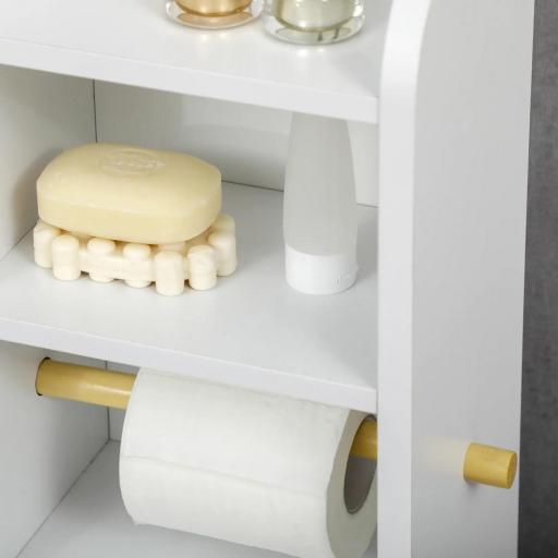 Portarrollos de Papel Higiénico con Armario para Baño con Estante Interior Ajustable 23x18x100 cm Blanco [3]