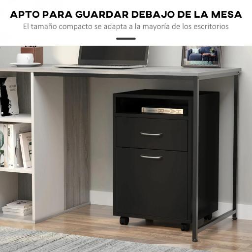 Cajonera de Oficina Móvil con Cajón y Armario con Ruedas Soporte de Impresora para Estudio 40x35x60 cm Negro [3]