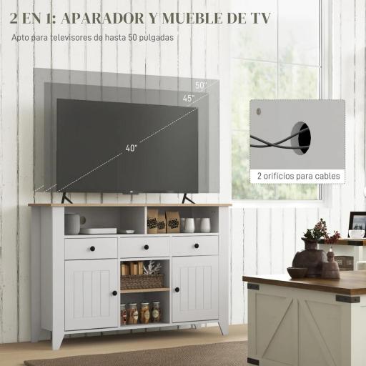 Aparador de Cocina Mesa para Televisores de 50 Pulgadas con 3 Cajones 2 Puertas 120x38x81,5 cm Blanco [8]