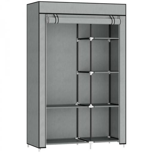 Armario de Tela Plegable Ropero Portátil con 6 Estantes y 1 Barra de Colgar para Dormitorio 103x43x162,5cm Gris [8]