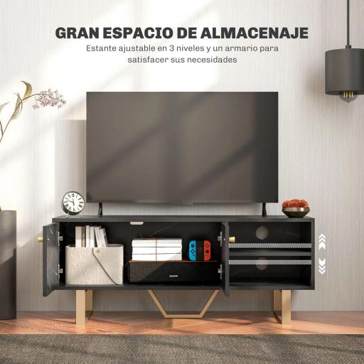 Mesa de TV con 2 Puertas Estante Ajustable y Efecto Mármol Mueble de TV para Salón para Televisores de 50 Pulgadas Negro [5]