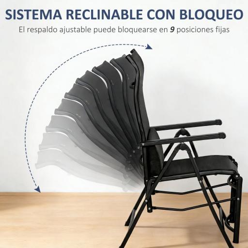 Tumbona Plegable de Jardín Tumbona Gravedad Cero con Respaldo Ajustable en 9 Posiciones con Cojín 70x65x111 cm Negro [3]