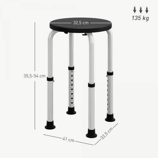 Taburete de Ducha de Aluminio con Altura Regulable Antideslizante Carga 135 kg para Ancianos y Discapacitados [1]