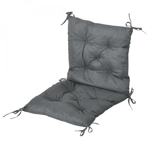 Conjunto de 2 Cojines para Silla 50x98x8 cm con Respaldo 6 Cordones de Fijación para Jardín Terraza Balcón Gris Oscuro [7]