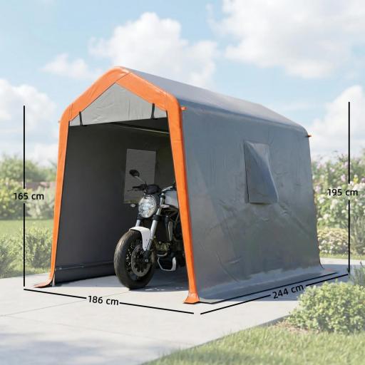 Carpa Garaje Portátil 2,4x1,8 m para Coche Impermeable con Puerta Enrollable con Cremallera Ventanas UPF30+ Gris Claro [1]