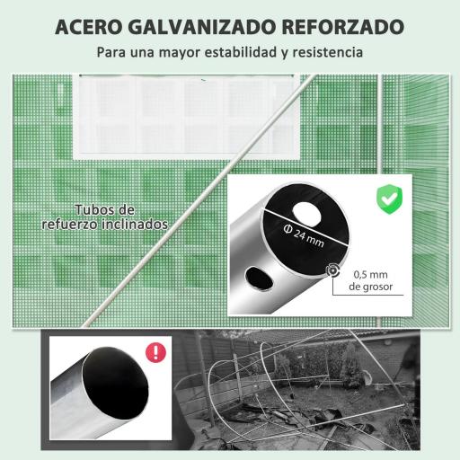 Invernadero de Túnel 4x3x2 m con 6 Ventanas 3 Puertas Enrollables Cubierta de PE y Estructura de Acero Galvanizado Verde [7]