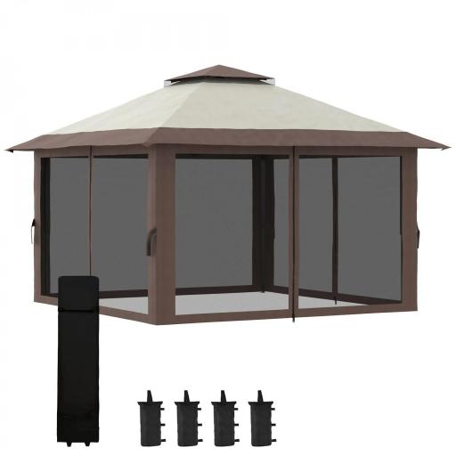 Carpa Plegable Pop-up con Altura Ajustable Protección UV50+ Doble Techo y Mosquiteras 4x4x2,8 m Beige [8]