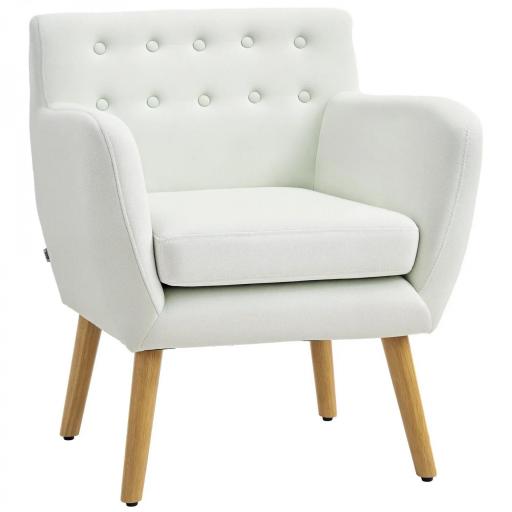Butaca para Dormitorio con Reposabrazos y Patas de Madera Sofá Individual Carga 125 kg para Oficina Crema [8]