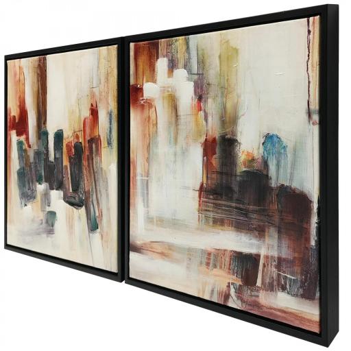 Cuadros en Lienzo Abstractos a Mano 40x40 cm 2 Piezas Cuadros de Arte de Pared Enmarcados Textura Rica Multicolor [7]