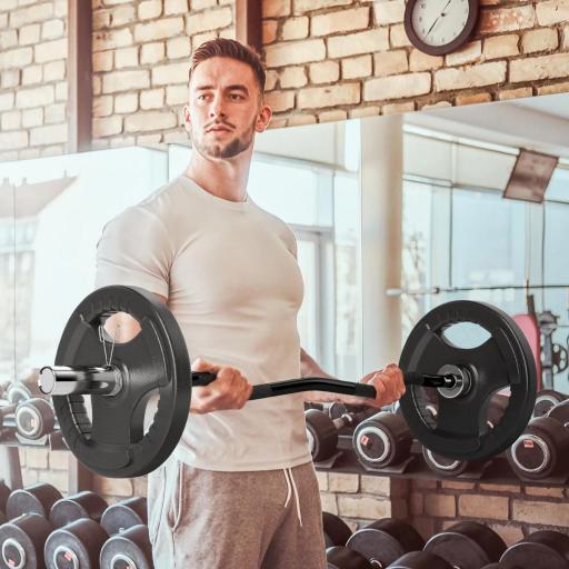 Barra de Pesas de Acero 120 cm Barra Curl EZ con 2 Presillas Carga 100 kg para los Discos de Ø5 cm Negro y Plata