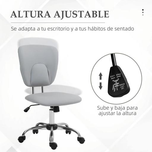 Silla de Oficina Giratoria con Altura Ajustable y Función Basculante para Escritorio Estudio 50x54x87,5-96,5 cm Gris [5]