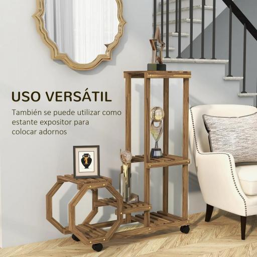 Soporte para Plantas con Ruedas Soporte para Macetas de 5 Niveles de Madera Uso Interno Externo 86x30x102 cm Carbonizado [4]