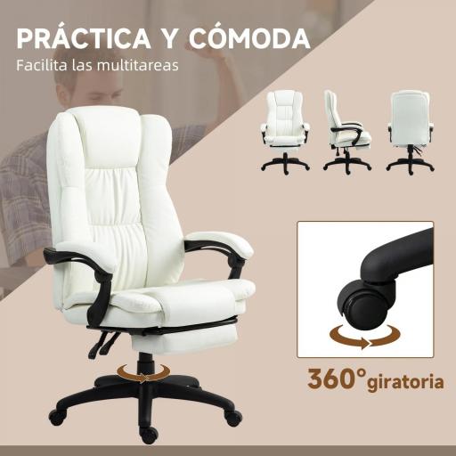 Silla de Masaje Reclinable con Altura Ajustable Reposapiés Retráctil y Control Remoto 68,5x68,5x113-121 cm Crema [6]