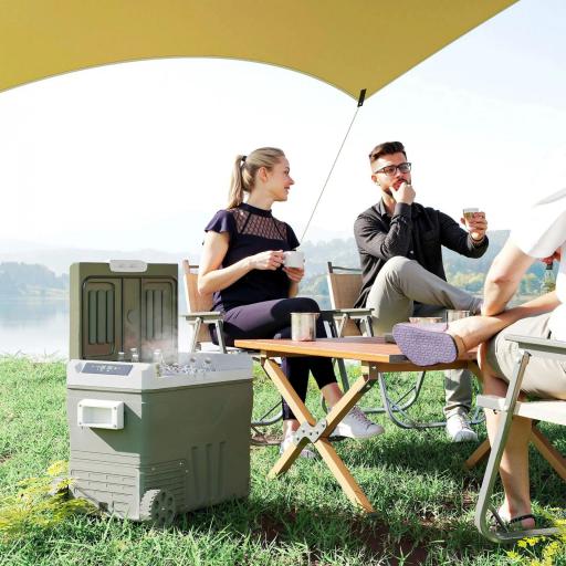 Nevera Portátil Eléctrica 45L Refrigerador de Coche 12V/24V -20℃ a +20 ℃ con Pantalla LED Táctil 64,5x43,5x53 cm Verde