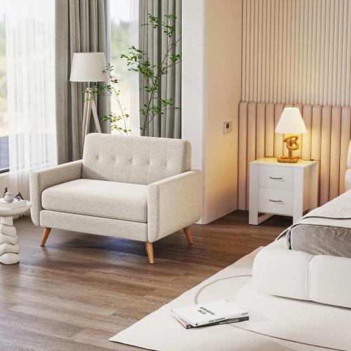 Sofá de 2 Plazas Moderno con Reposabrazos y Patas de Madera Carga 240 kg para Dormitorio Oficina 114x71x82 cm Beige [8]