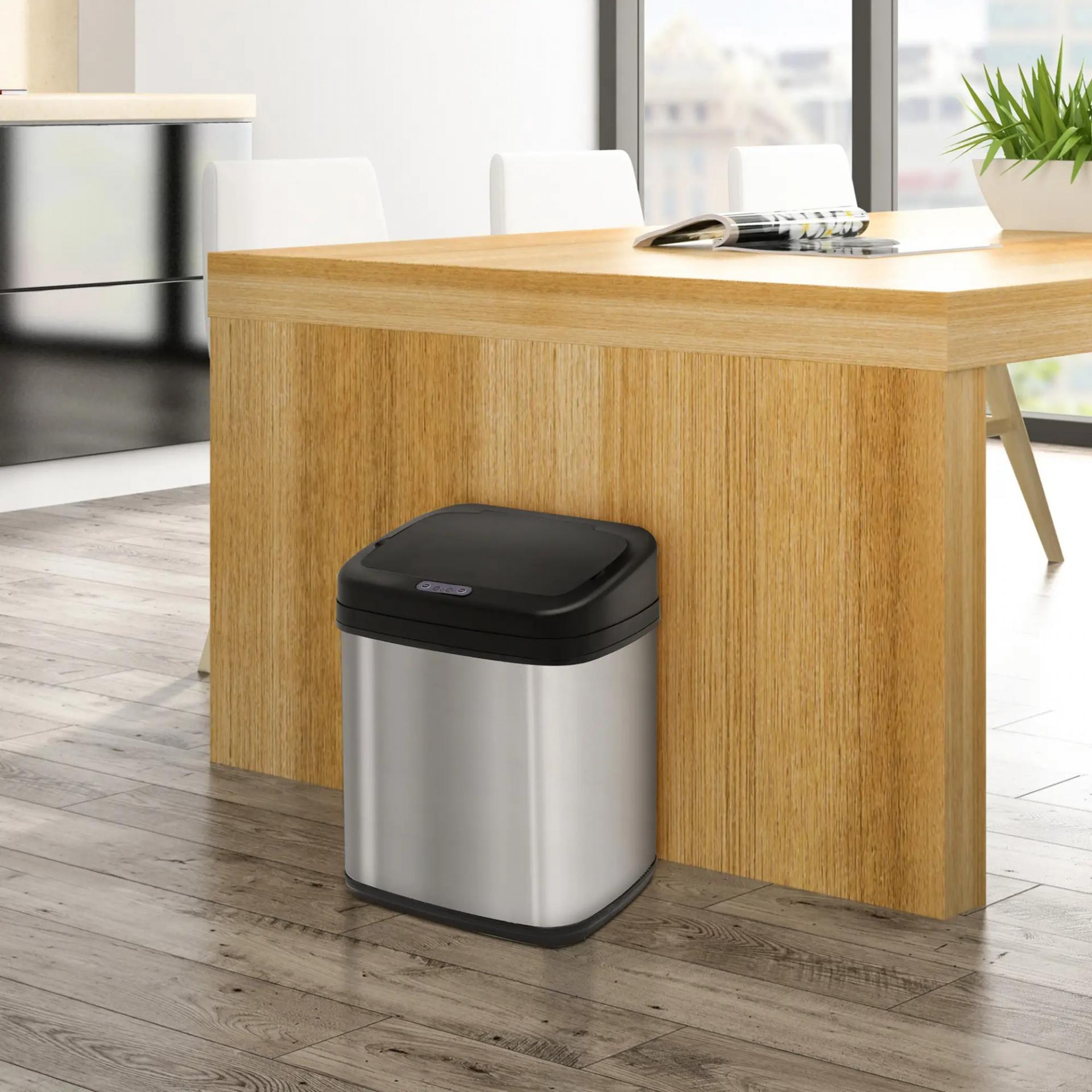 Papelera de Cocina 20L con Sensor Infrarrojo Apertura Automática y Cubo Interior Extraíble 33x25x42,5 cm Plata y Negro