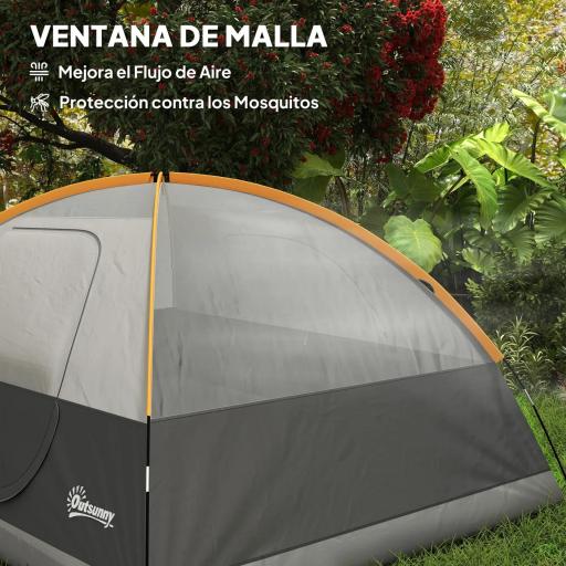 Tienda de Camping para 4 Personas Impermeable Fácil Instalación y Bolsa de Transporte Incluida 200x200x135 cm Gris [4]