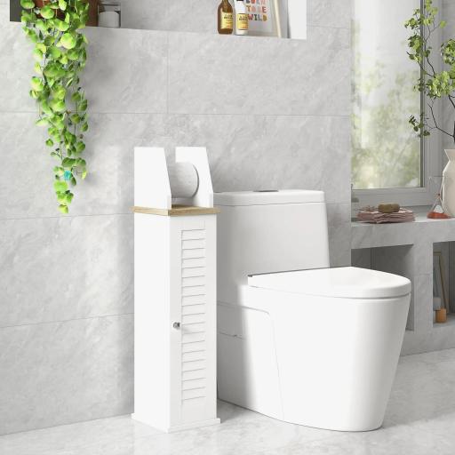 Portarollos para Baño Moderno Mueble Auxiliar de Baño con Estantes Ajustables y Portarrollos de Papel 18x20x80 cm Blanco [3]