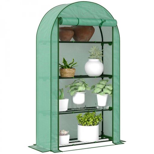 Invernadero de Exterior con 4 Estantes Puerta Enrollable Cubierta de PE y Marco de Acero 105x45x160 cm Verde [8]