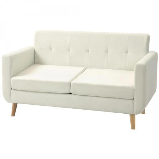 Sofá de 2 Plazas Tapizado en Lino con Reposabrazos y Patas de Madera Carga 250 kg para Dormitorio Oficina Crema [3]