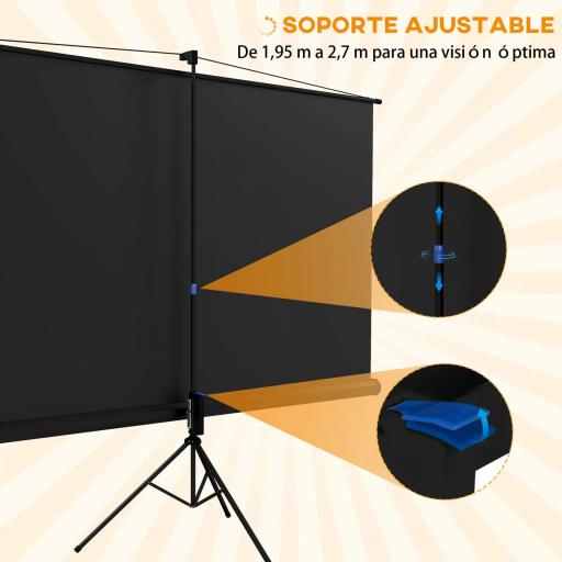Pantalla de Proyección con Soporte Portátil 100 Pulgadas Formato 16:9 con Altura Ajustable 221x124 cm Negro [4]