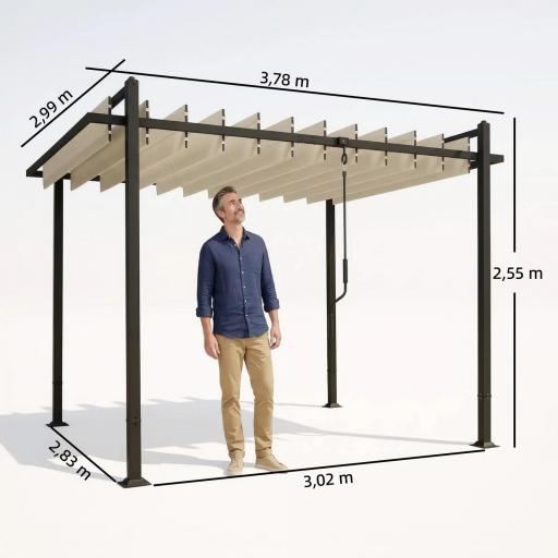 Pérgola de Jardín 3x3,8 m con Techo de Lamas Ajustable a 90° Manivela Estructura de Aluminio y Acero UPF50+ Beige [1]
