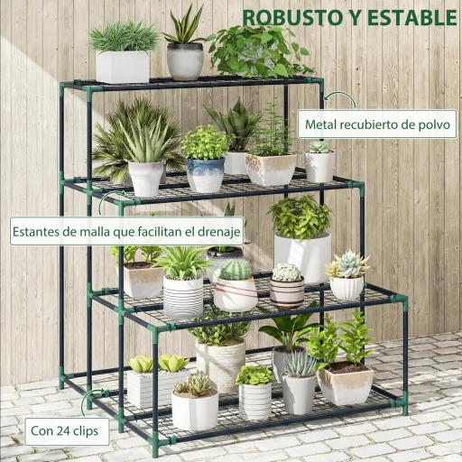 Soporte para Plantas de 4 Niveles con Diseño Escalera y Estructura Metálica Resistente para Interior y Exterior Verde [3]