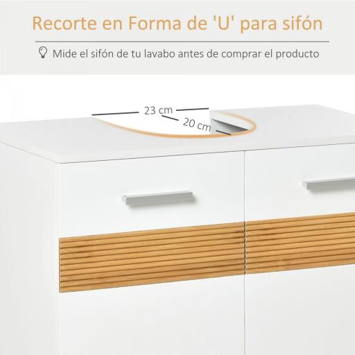 Mueble para Debajo del Lavabo Armario Baño de Suelo de Madera con 2 Puertas y Estante Interior Estilo Moderno 60x30x60,5 cm Blanco [9]