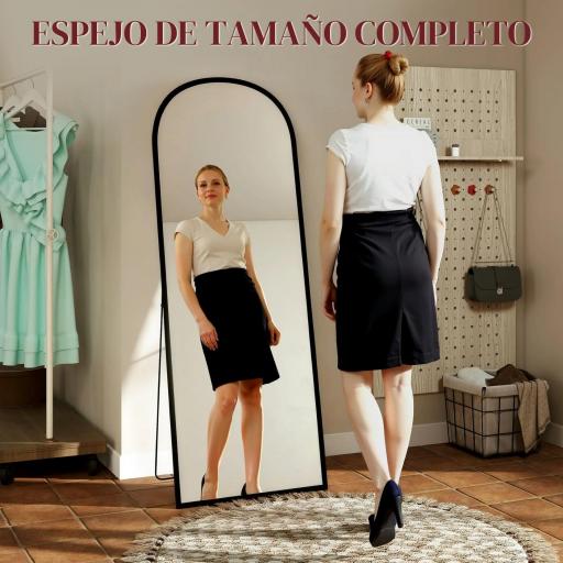 Espejo de Pie Cuerpo Entero de Aleación de Aluminio Espejo de Pared con 2 Formas de Uso Rectangular 60x1,5x165 cm Negro [5]