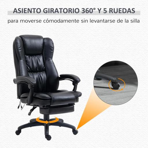 Silla de Masaje Reclinable con Altura Ajustable Reposapiés Retráctil y Control Remoto 68,5x68,5x113-121 cm Negro [3]