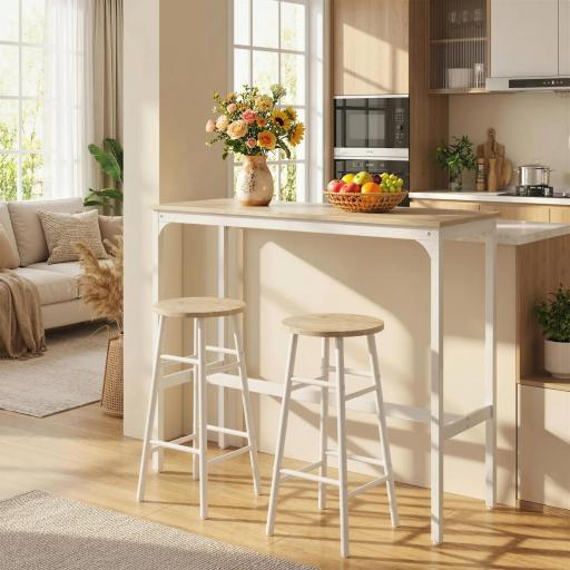 Mesa Alta de Cocina con Taburetes Marco de Acero Estilo Industrial Mesa Alta para Comedor Natural y Blanco