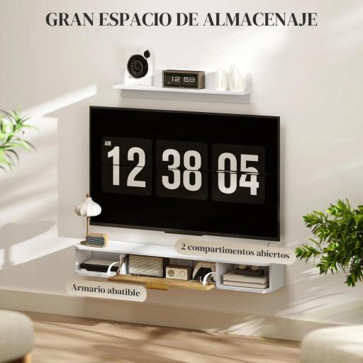 Conjunto Mueble TV y Estante de Pared con Armario y Compartimentos Abiertos Organización de Espacio y Montaje en Pared [4]