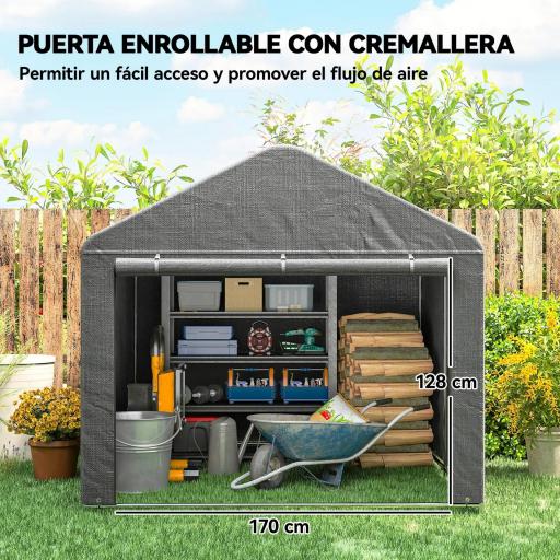 Carpa de Jardín para Bicicletas con Marco de Metal Galvanizado Puerta con Cremallera Impermeable Anti-UV 2,4x2x2 m Gris [2]