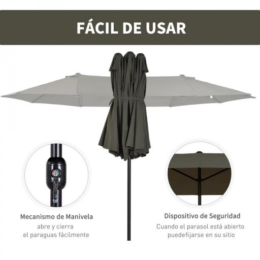 Sombrilla Doble para Jardín 460x270x240 cm Parasol Anti UV con Manivela para Exterior Patio Terraza Piscina Color Gris [4]