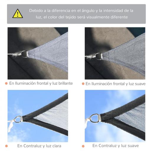 Toldo Vela Rectangular 4x3 m Protección Rayos UV con Bolsa de Transporte Anillas de Acero Inoxidable y Cuerdas Gris [4]