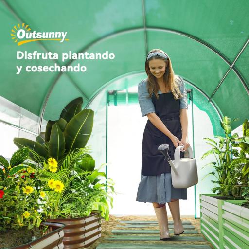 Invernadero de Túnel 4,5x2x2 m con Cubierta PE 140 g/m² Paredes Laterales Enrollables 8 Ventanas y 2 Puertas Verde [7]