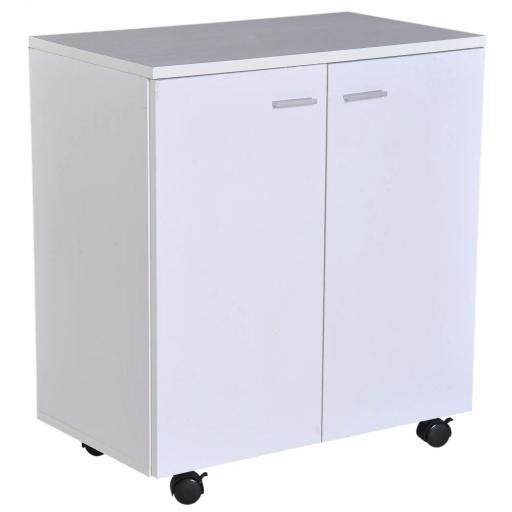 Mesa Armario Movil Mueble TV de Madera Con Ruedas y 2 Puertas Consola Cajonera 60x35x65cm [8]