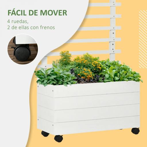 Jardinera con Enrejado de Madera Maciza Soporte con 4 Ruedas Celosía y Malla Geotextil 76x30x155 cm Blanco [3]