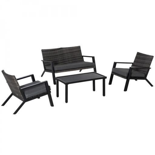 Conjunto de Muebles de Exterior con Sofá de 2 Plazas Sillones y Mesa de Centro para Terraza Patio Negro [8]