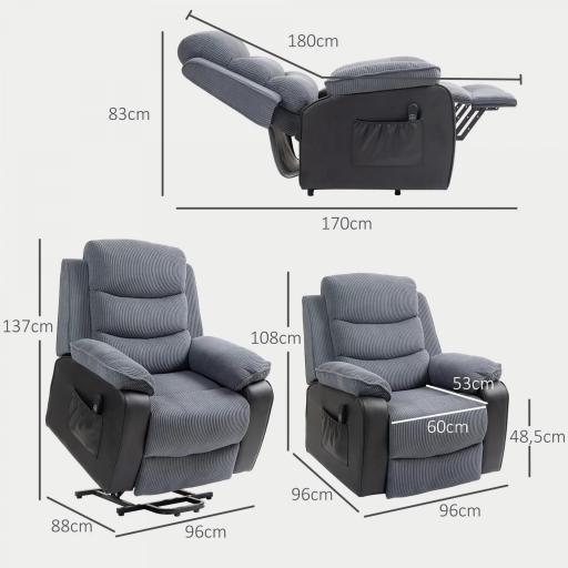 Sillón Relax Reclinable Eléctrico Levanta Personas con Mando a Distancia Puerto USB y Bolsillos Laterales Gris Oscuro [1]