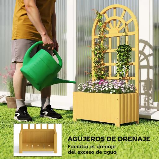 Jardinera con Enrejado de Madera con Drenaje para Cultivos Verduras Flores Hierbas 60x30x120 cm Natural [5]