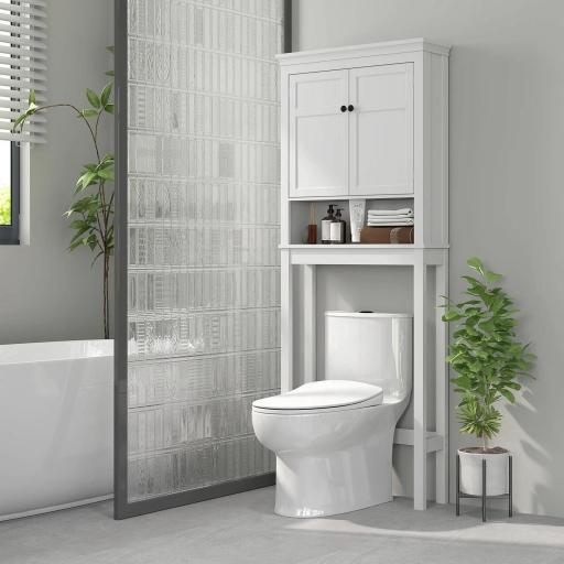 Mueble sobre Inodoro con 2 Puertas Compartimiento y Estante Ajustable Mueble para Baño 70x20x175 cm Blanco