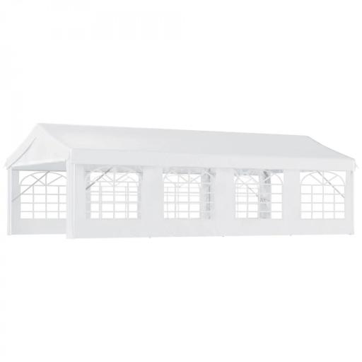 Carpa de Jardín 8x4 m Pérgola Cenador Pabellón Cochera Gazebo con 4 Paneles Laterales y 8 Ventanas para Fiestas Blanco [8]