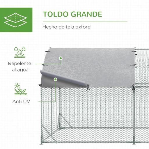 Gallinero de Exterior Grande para 12-18 Gallinas de Acero Galvanizado y Techo de Tela Oxford 5,7x2,8x1,97 m Plata [5]