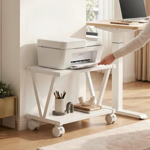 Soporte para Impresora de 2 Niveles Bajo Escritorio con Ruedas Bloqueables para Oficina en Casa 44x28x32 cm Blanco [4]
